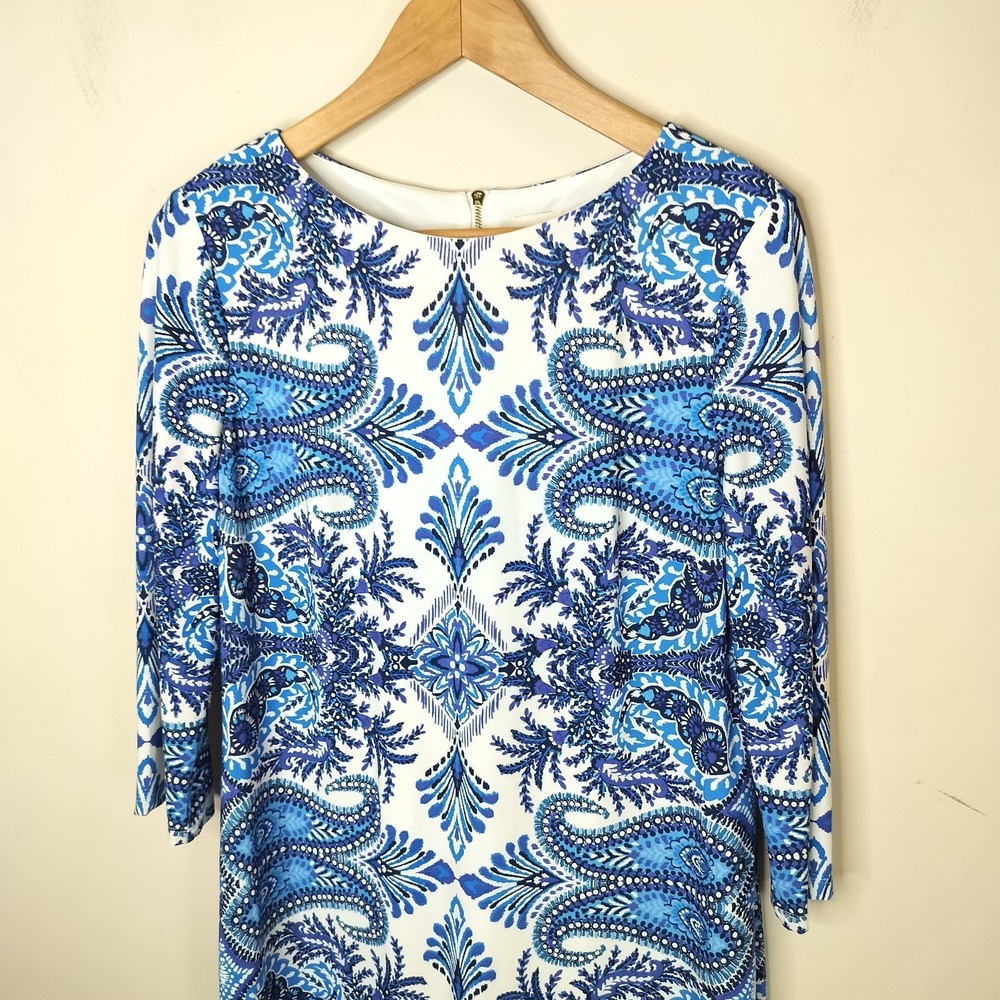 Chico's Blue‎ Floral Dress Stretch Jersey Back Zip - Picture 4 of 9